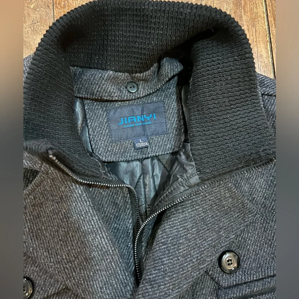 Jianyi Men's Winter Pea Coat Slim Fit Single Breasted Wool Jacket Size Large - Picture 7 of 10